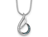 1/12 Carat (ctw) Blue & White Diamond Drop Pendant Necklace in Sterling Silver with Chain